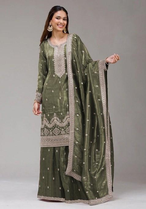 Mehendi Embroidery Gold Crush Salwar Suit