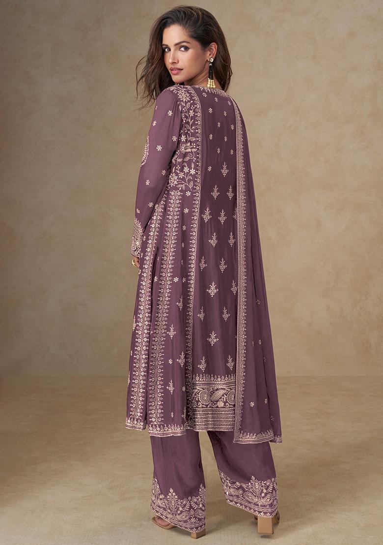 Onion Pink Sequence Work Chinon Salwar Suit - Indya