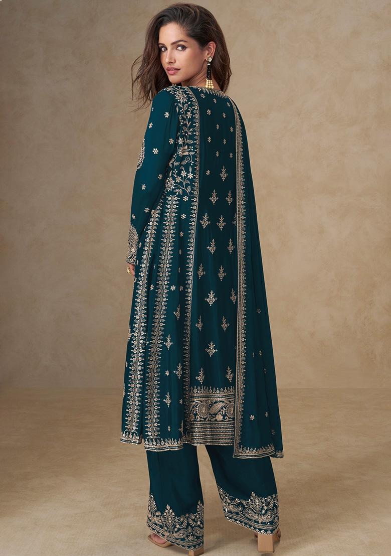 Rama Green Sequence Work Chinon Salwar Suit - Indya
