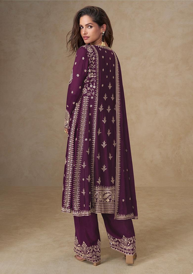 Wine Sequence Work Chinon Salwar Suit - Indya