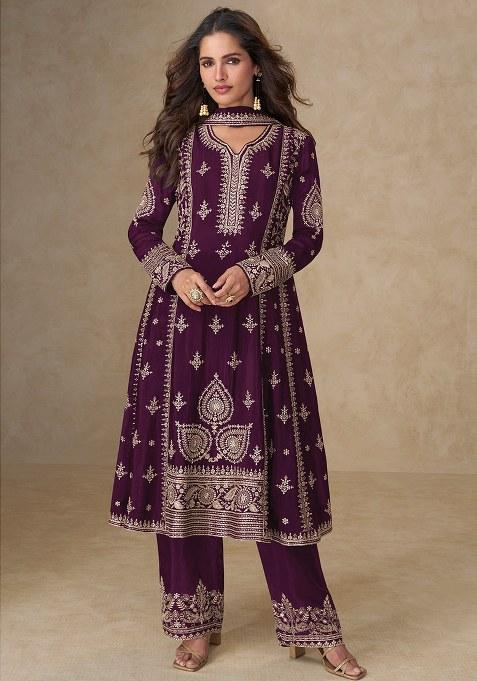 Wine Sequence Work Chinon Salwar Suit
