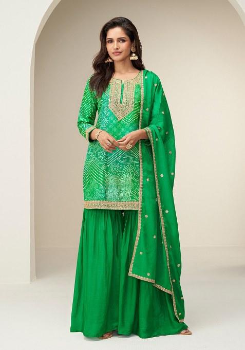 Green Printed Chinon Salwar Suit
