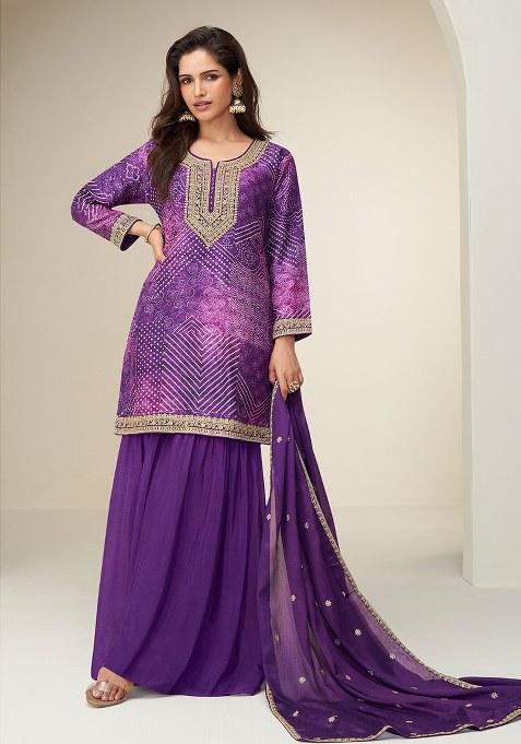 Violet Printed Chinon Salwar Suit