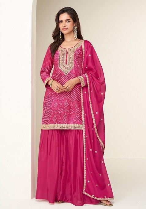 Pink Printed Chinon Salwar Suit
