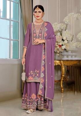 Purple Embroidery Chinon Salwar Suit