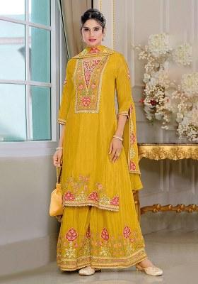 Yellow Embroidery Chinon Salwar Suit
