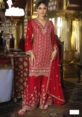 Red Sequence Work Chinon Salwar Suit