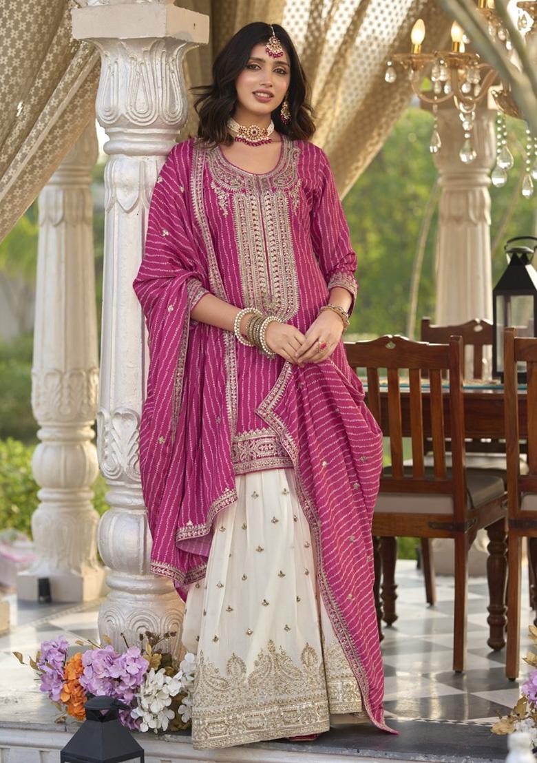 Pink Printed Chinon Salwar Suit - Indya