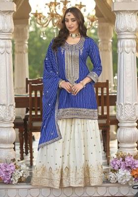Blue Printed Chinon Salwar Suit