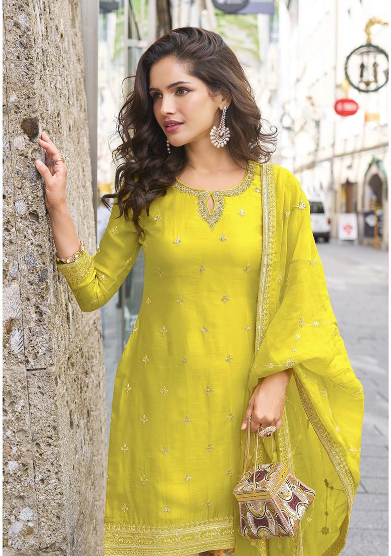 Lemon Printed Chinon Salwar Suit - Indya