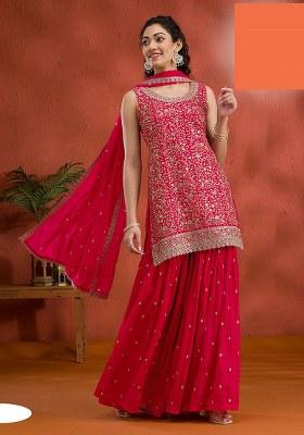 Red Embroidery Georgette Salwar Suit