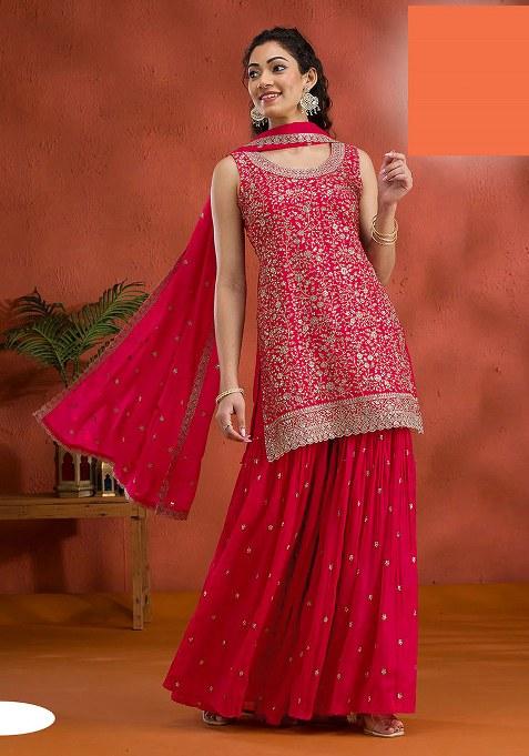 Red Embroidery Georgette Salwar Suit
