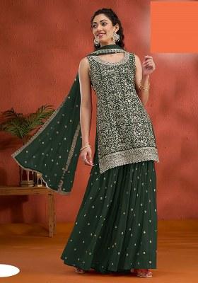 Green Embroidery Georgette Salwar Suit
