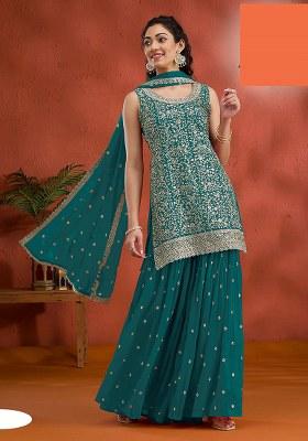 Rama Blue Embroidery Georgette Salwar Suit