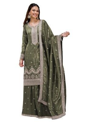 Mehendi Embroidery Gold Crush Salwar Suit