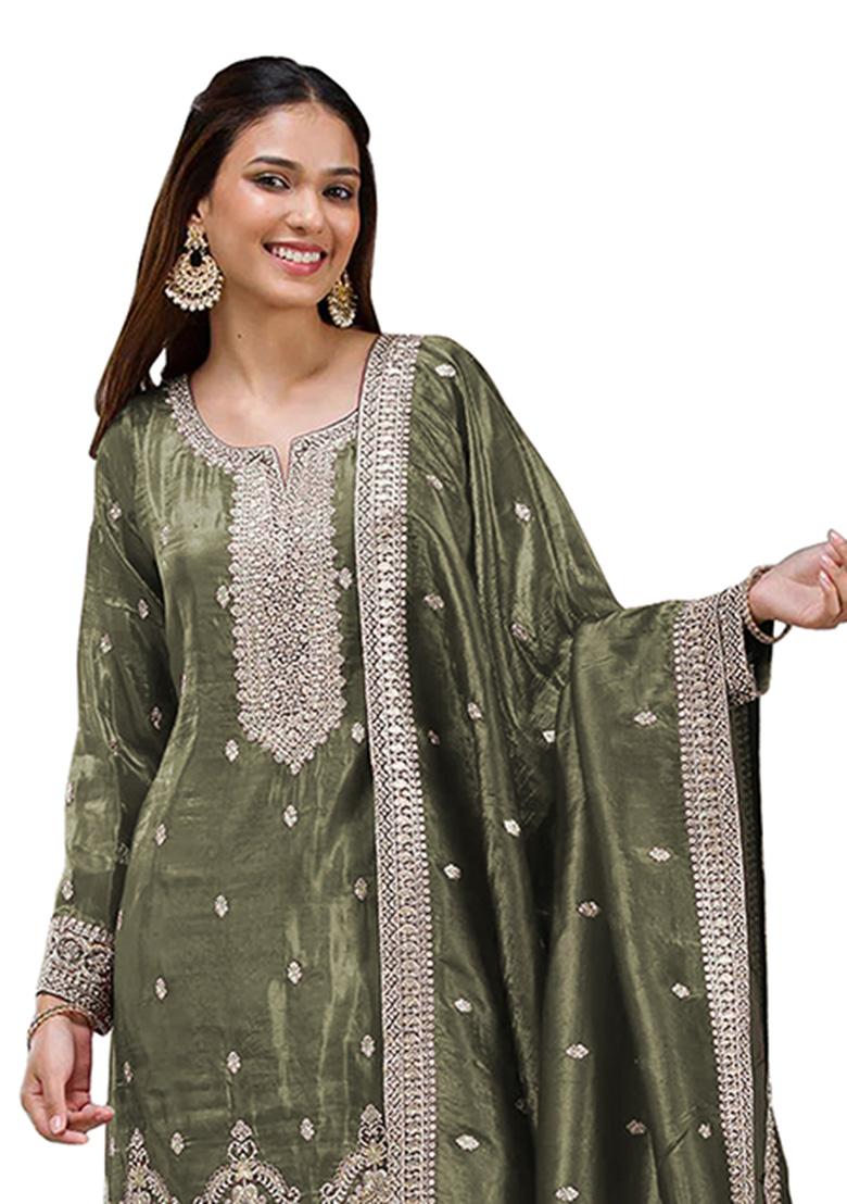 Mehendi Embroidery Gold Crush Salwar Suit - Indya