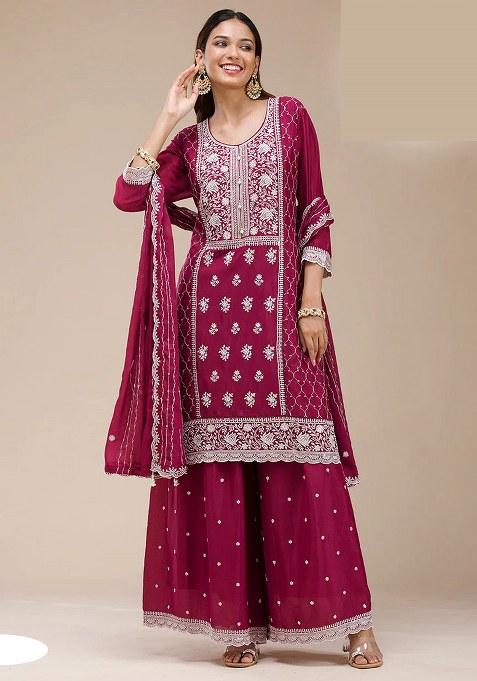 Pink Embroidery Georgette Salwar Suit