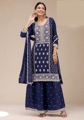 Blue Embroidery Georgette Salwar Suit