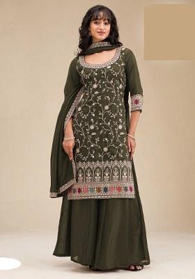 Mehendi Embroidery Vichitra Salwar Suit