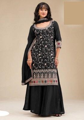 Black Embroidery Vichitra Salwar Suit