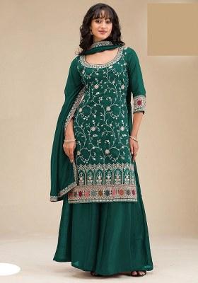 Green Embroidery Vichitra Salwar Suit