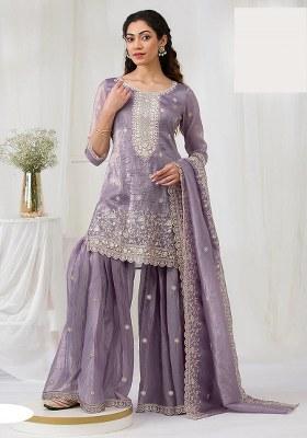 Lavender Embroidery Georgette Salwar Suit