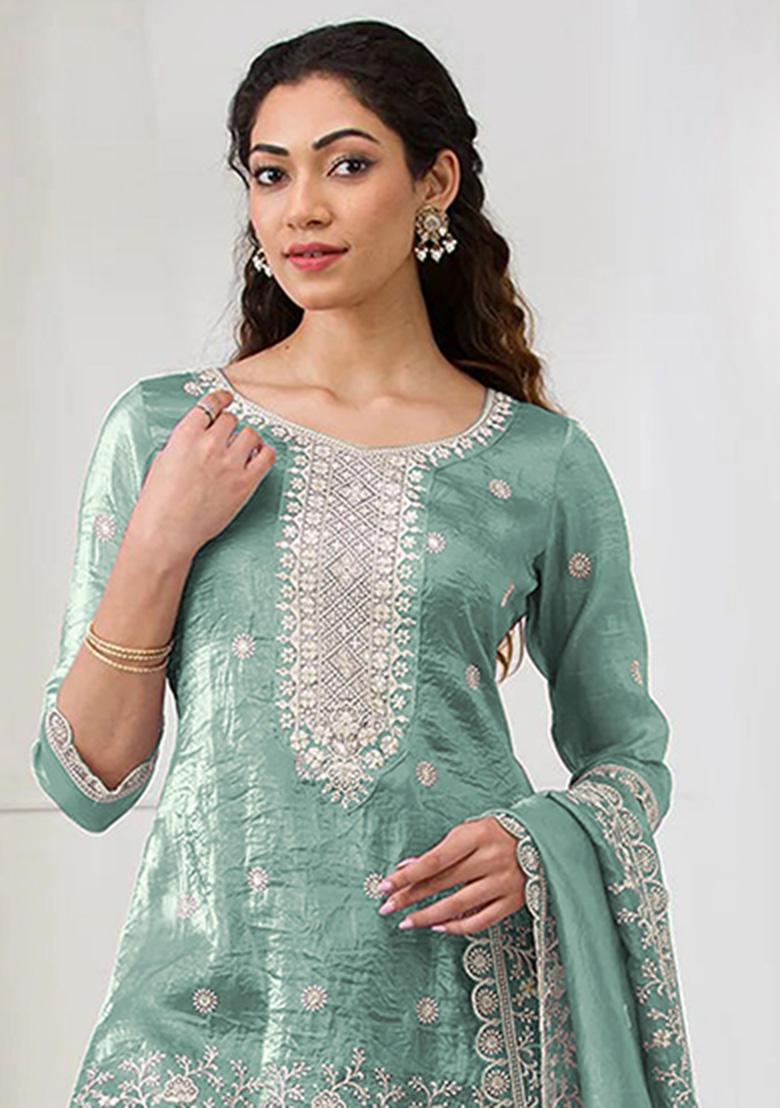 Pista Embroidery Georgette Salwar Suit - Indya