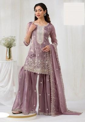 Onion Pink Embroidery Georgette Salwar Suit