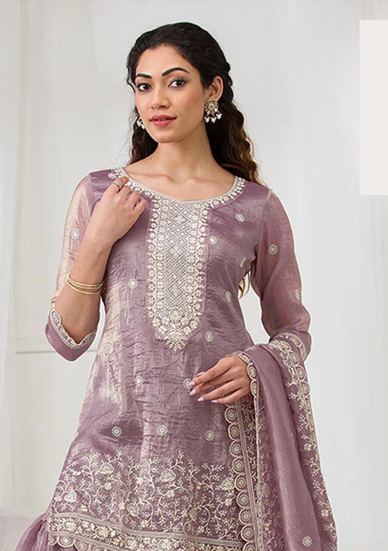 Onion Pink Embroidery Georgette Salwar Suit - Indya