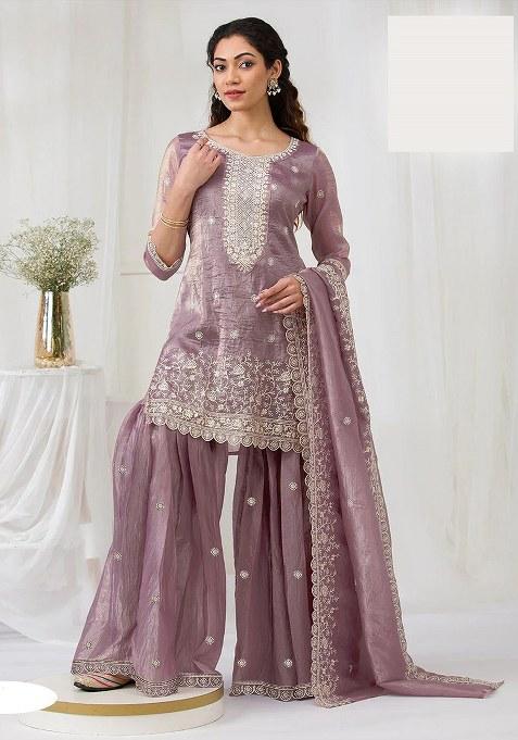 Onion Pink Embroidery Georgette Salwar Suit