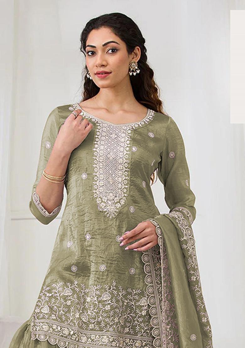 Mehendi Embroidery Georgette Salwar Suit - Indya