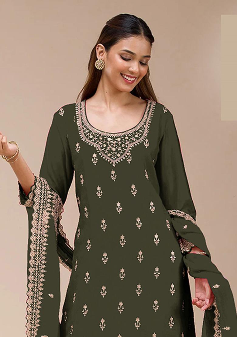 Mehendi Embroidery Georgette Salwar Suit - Indya