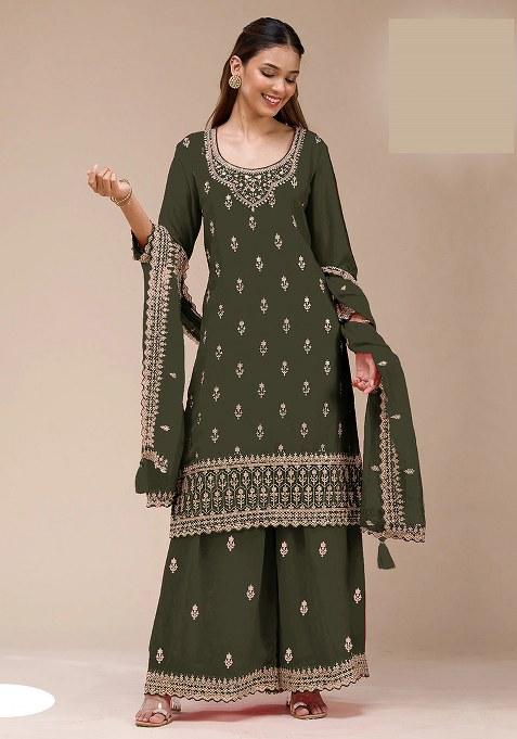 Mehendi Embroidery Georgette Salwar Suit