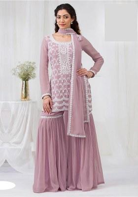 Onion Pink Embroidery Georgette Salwar Suit