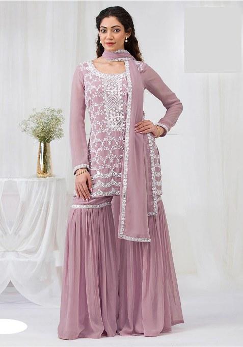 Onion Pink Embroidery Georgette Salwar Suit
