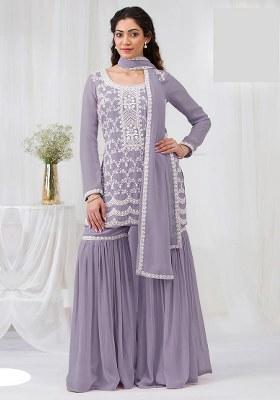 Lavender Embroidery Georgette Salwar Suit