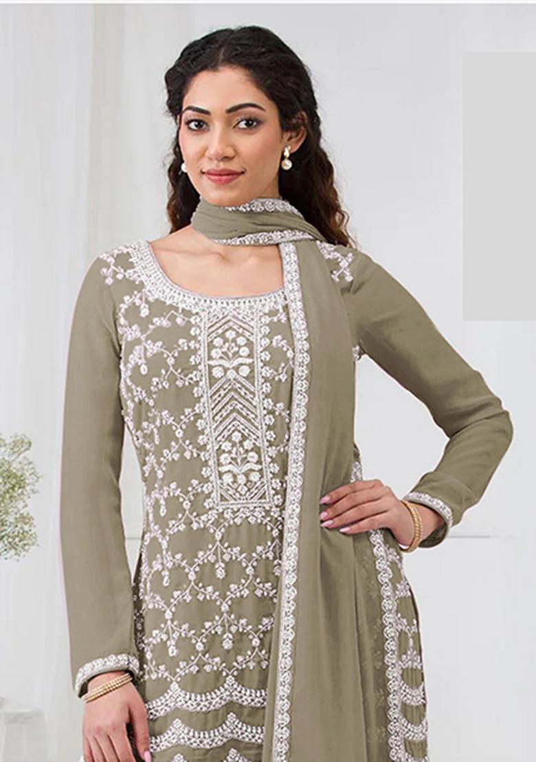 Mehendi Embroidery Georgette Salwar Suit - Indya
