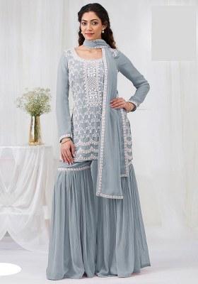 Grey Embroidery Georgette Salwar Suit