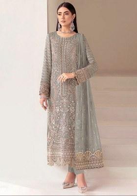 Grey Khatli Work Georgette Salwar Suit