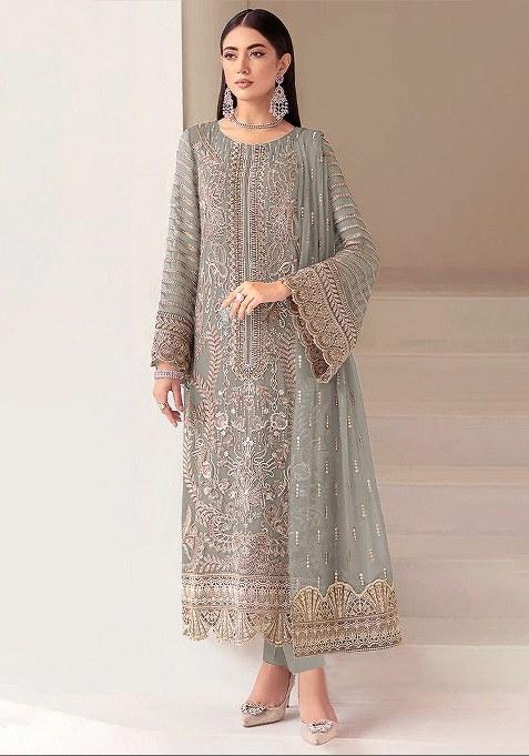 Grey Khatli Work Georgette Salwar Suit