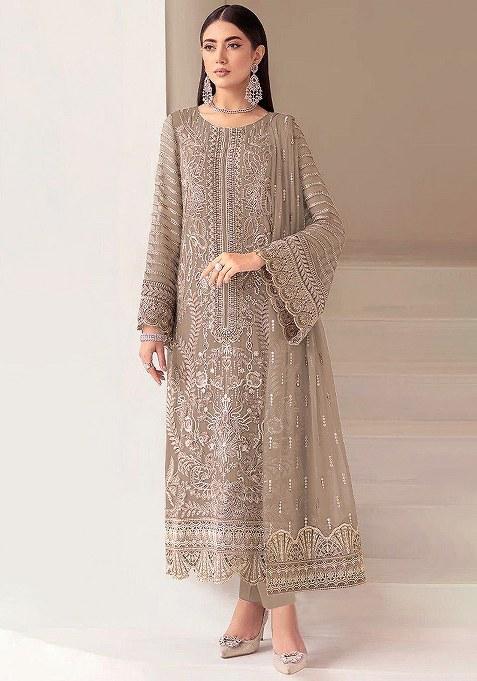Brown Khatli Work Georgette Salwar Suit