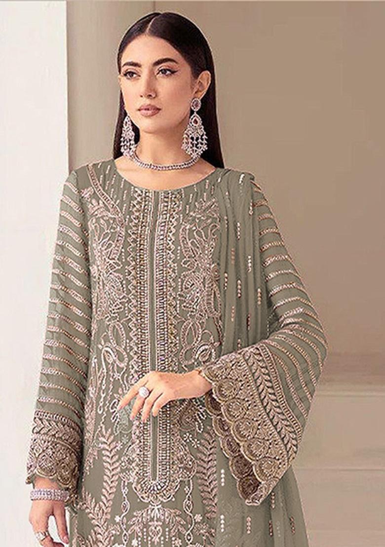 Green Khatli Work Georgette Salwar Suit - Indya