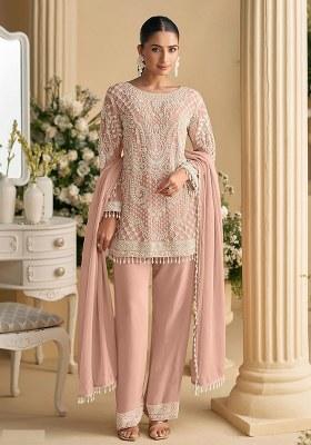 Peach Embroidery Georgette Salwar Suit