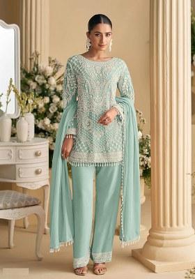 Sky Blue Embroidery Georgette Salwar Suit