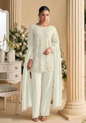 White Embroidery Georgette Salwar Suit