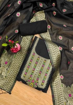 Black Motif Silk Kurta Set