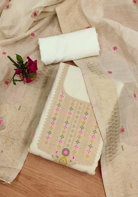 White Motif Silk Kurta Set