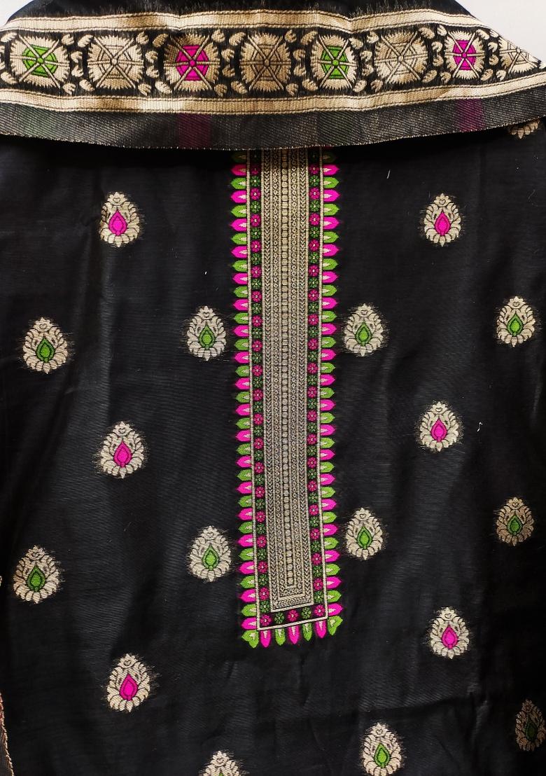 Black Motif Silk Kurta Set - Indya