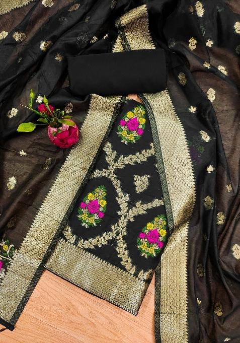 Black Motif Silk Kurta Set