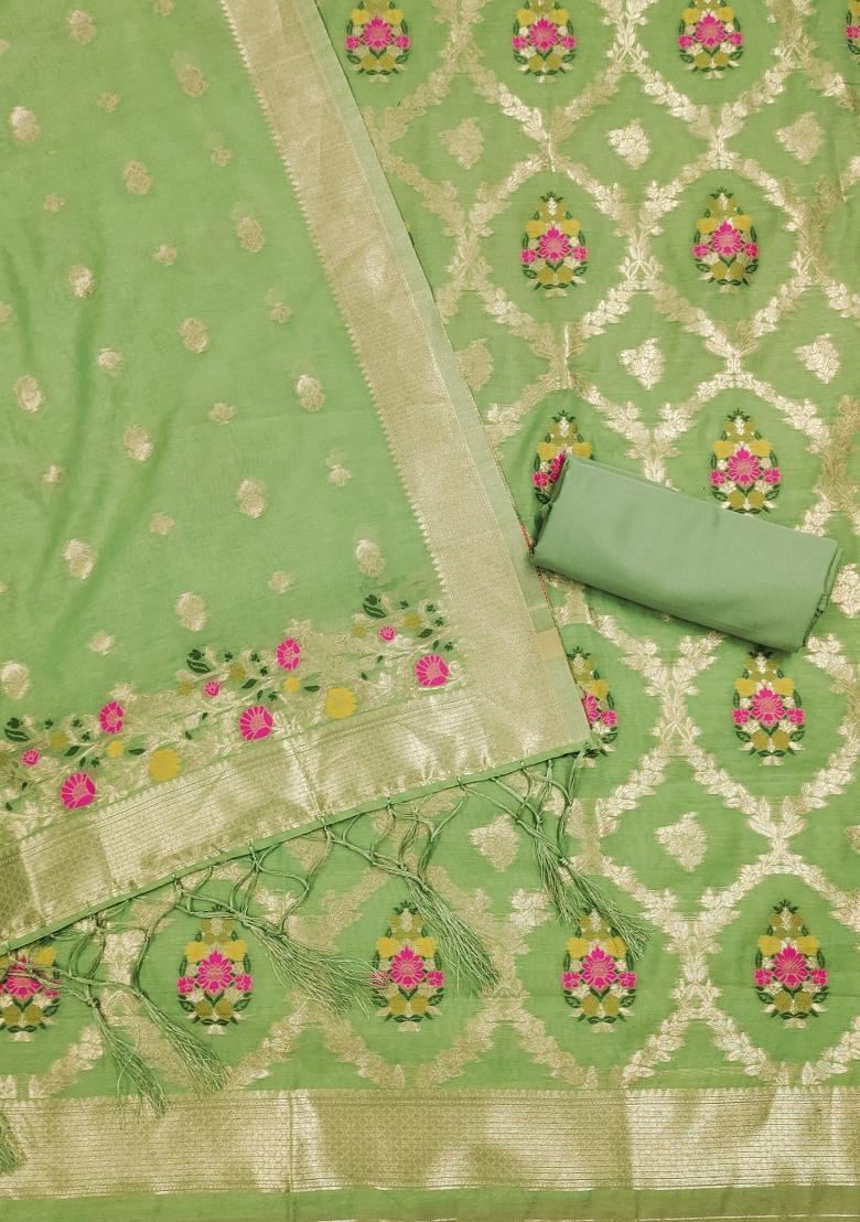 Pista Motif Silk Kurta Set - Indya